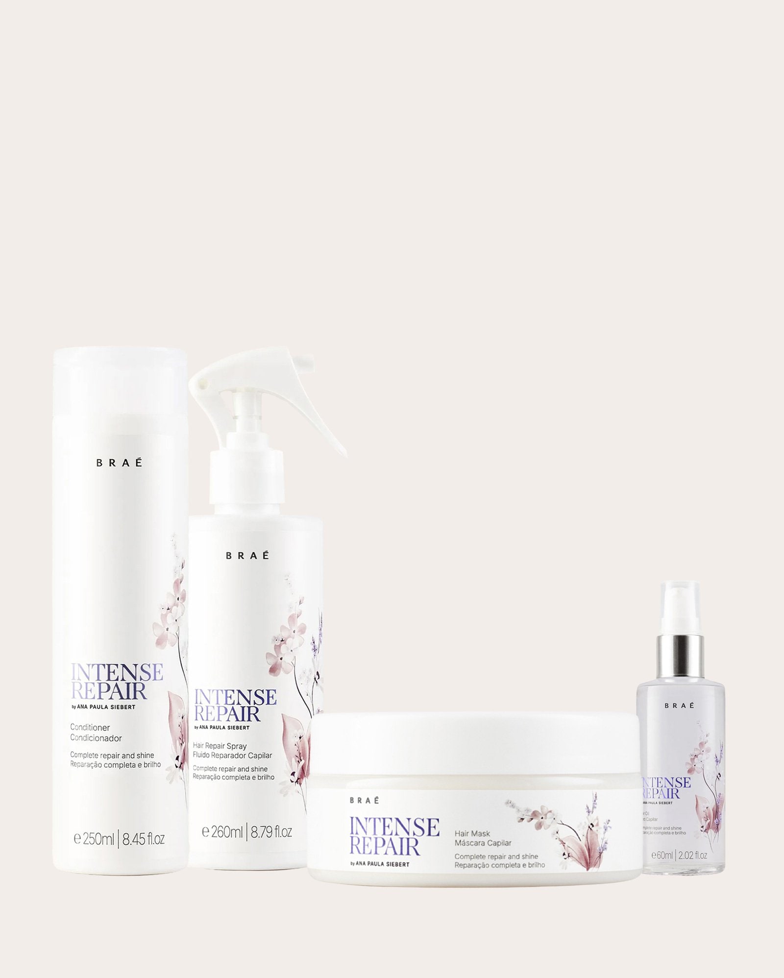 Kit condicionador 250ml + máscara 200g + óleo 60ml + fluido reparador Intense Repair 260ml | Braé