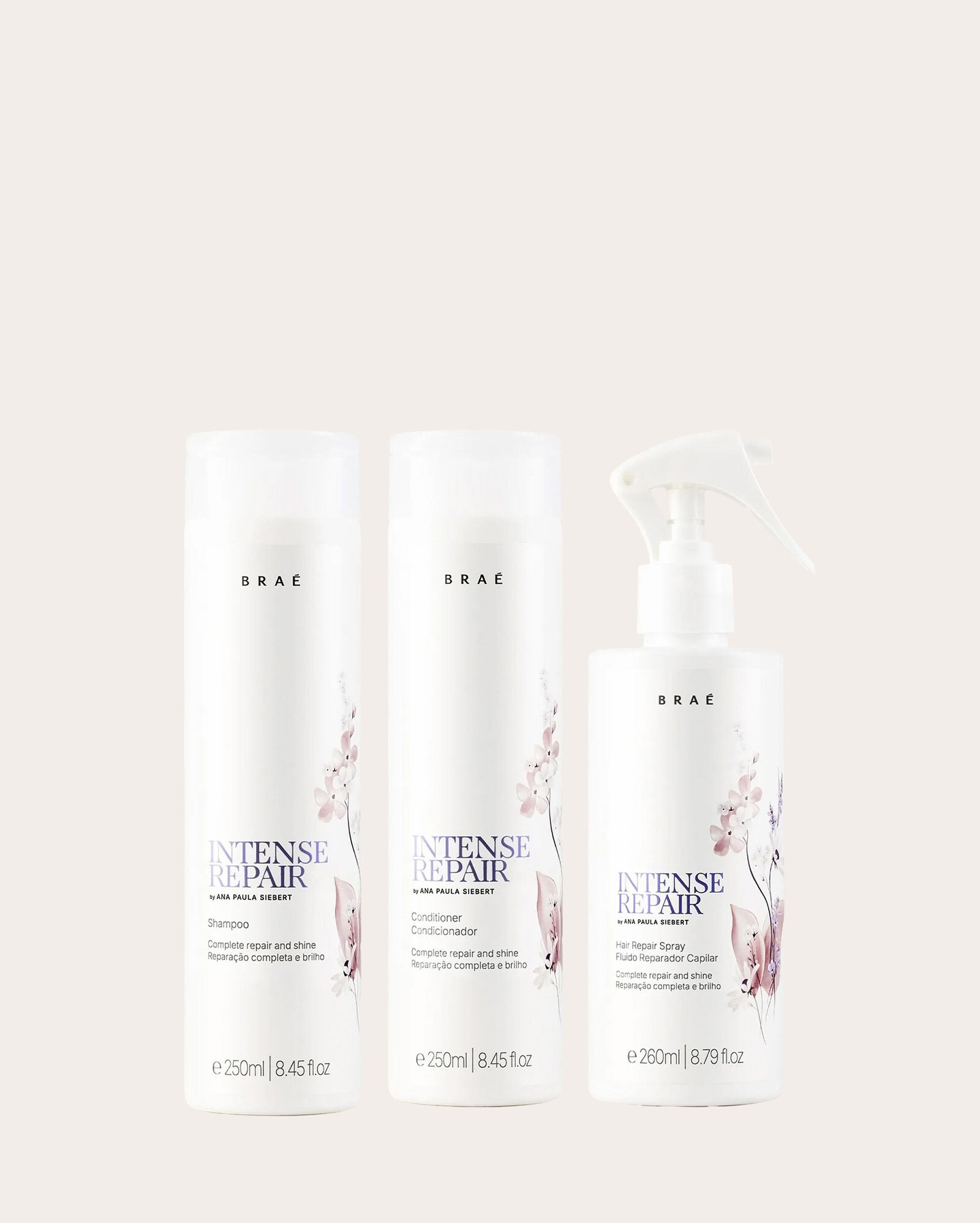 Kit shampoo 250ml + condicionador 250ml + fluido reparador Intense Repair 260ml | Braé