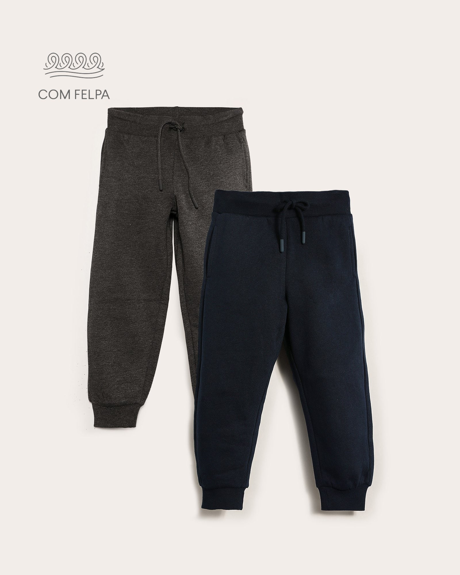 Kit calça de moletom infantil 2 peças jogger com felpa 1-6A - multicor