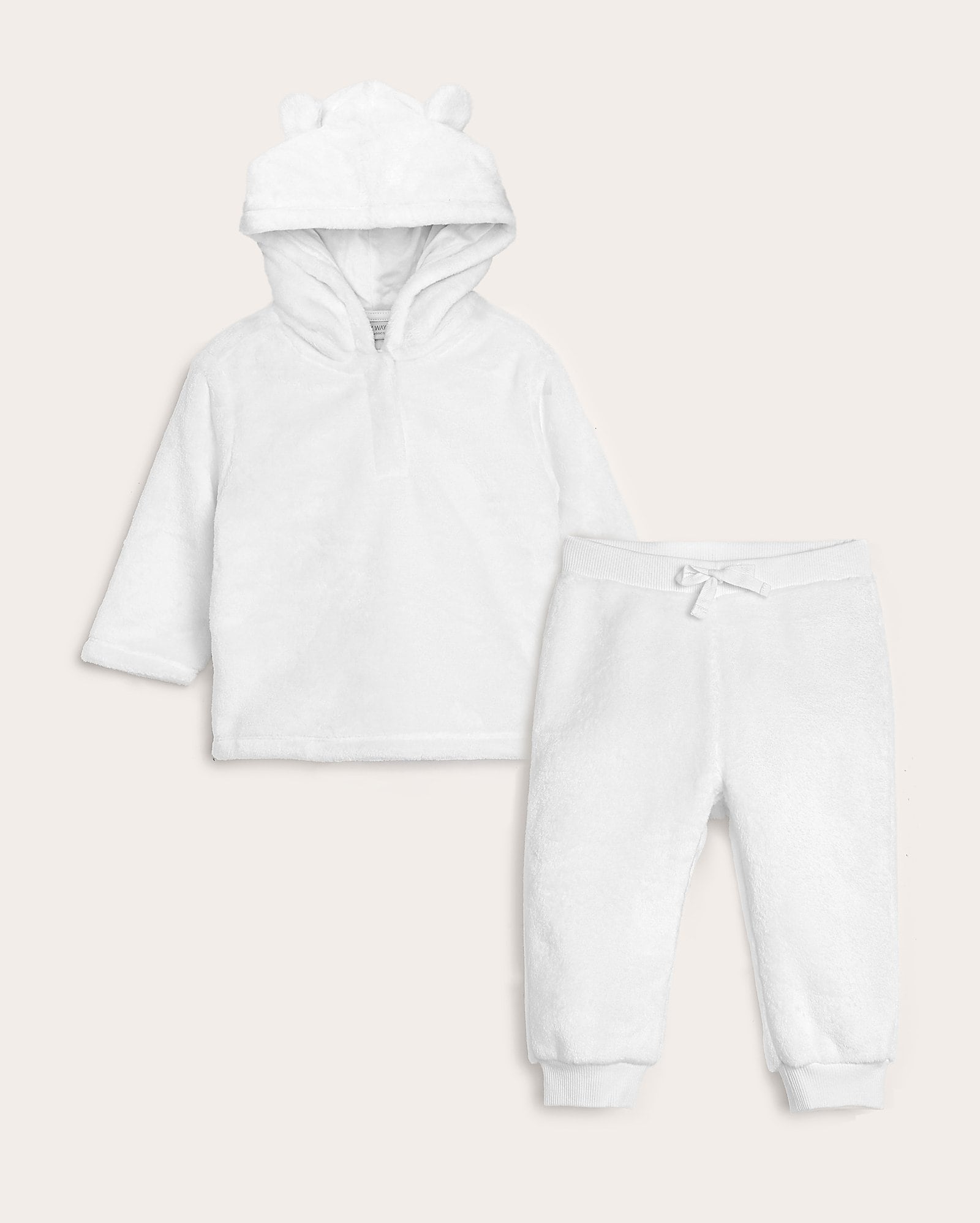 Kit conjunto longo infantil 2 peças em fleece orelha - branco