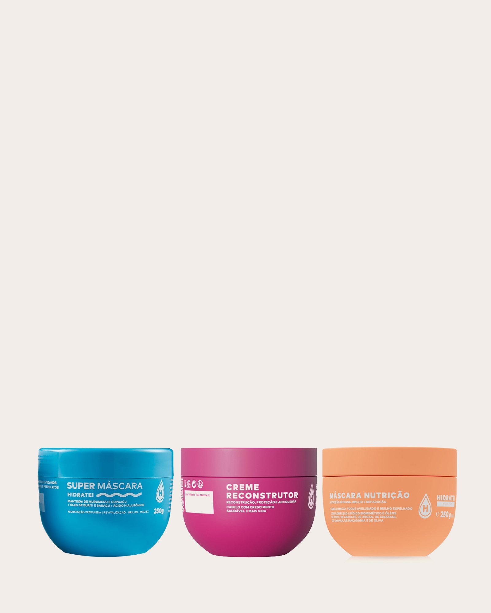 Kit máscara capilar 3 itens hidratação nutrição e reconstrução 250g cada | Hidratei