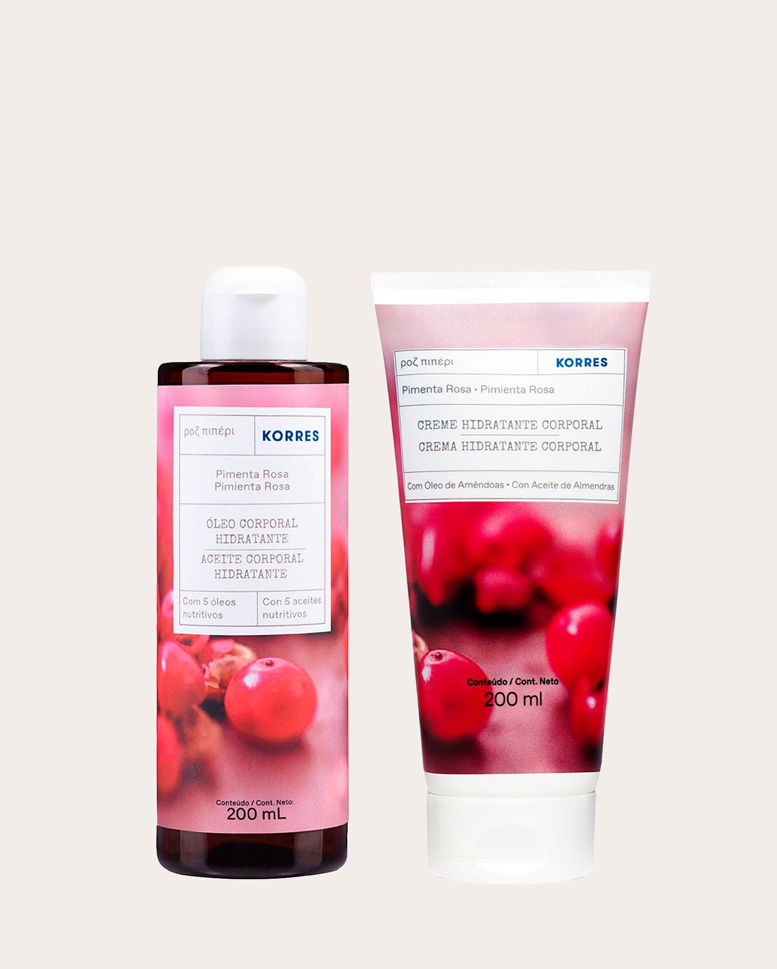 Kit hidratante corporal + óleo de banho pimenta rosa 200ml | Korres