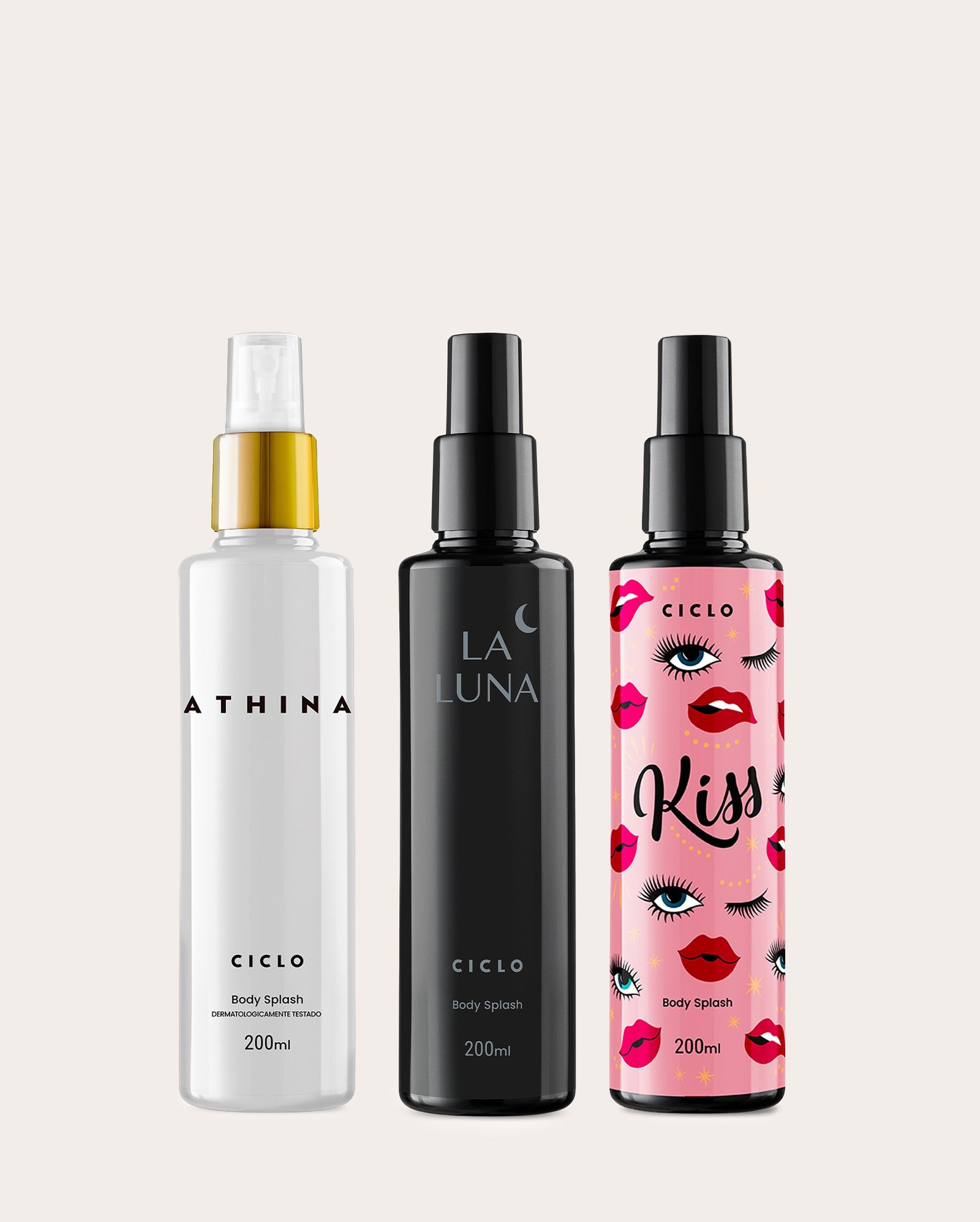 Kit body splash 3 itens La Luna Kiss Athina 200ml cada | Ciclo