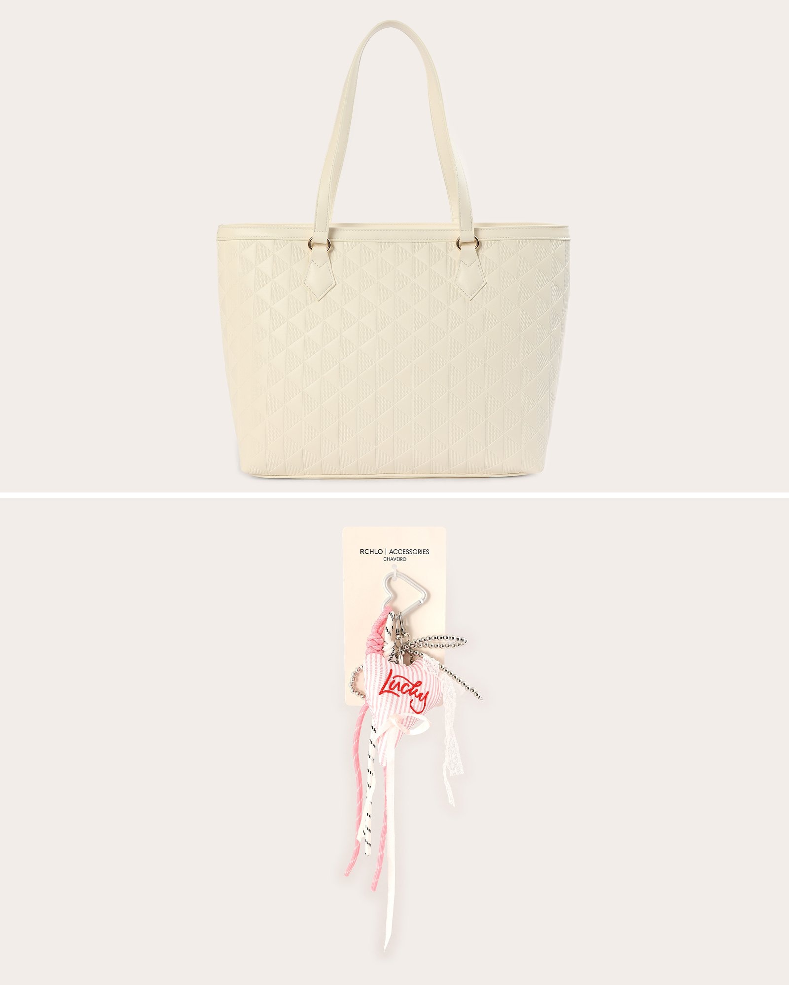 Kit bolsa feminina tote monograma + chaveiro coração - multicor