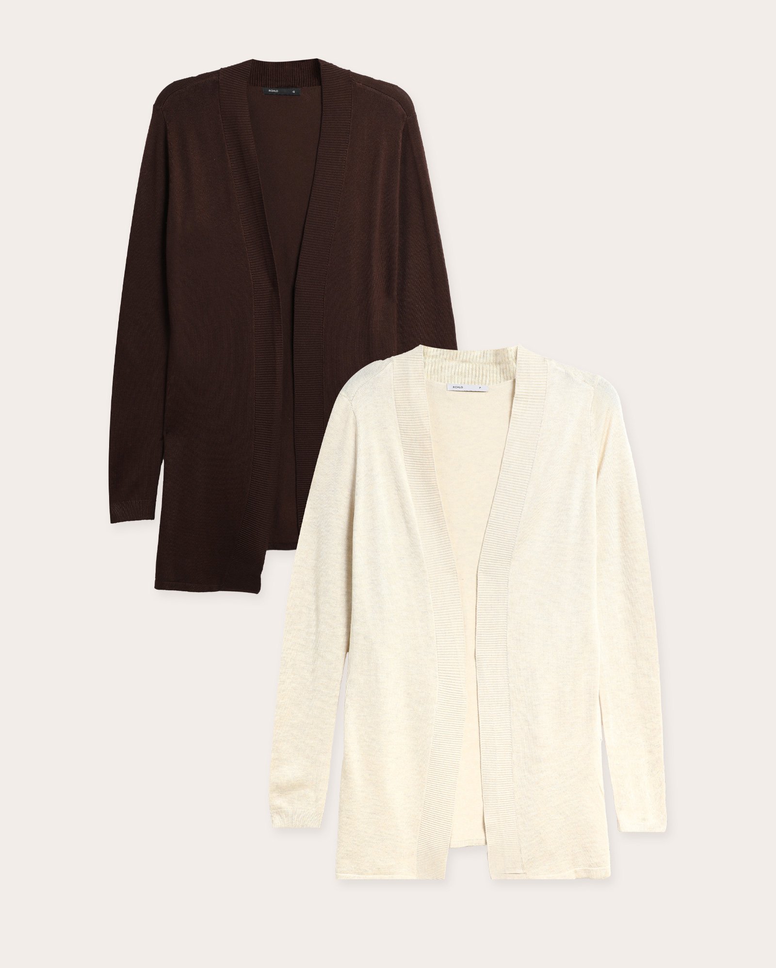 Kit cardigan feminino de tricot 2 peças alongado - multicor