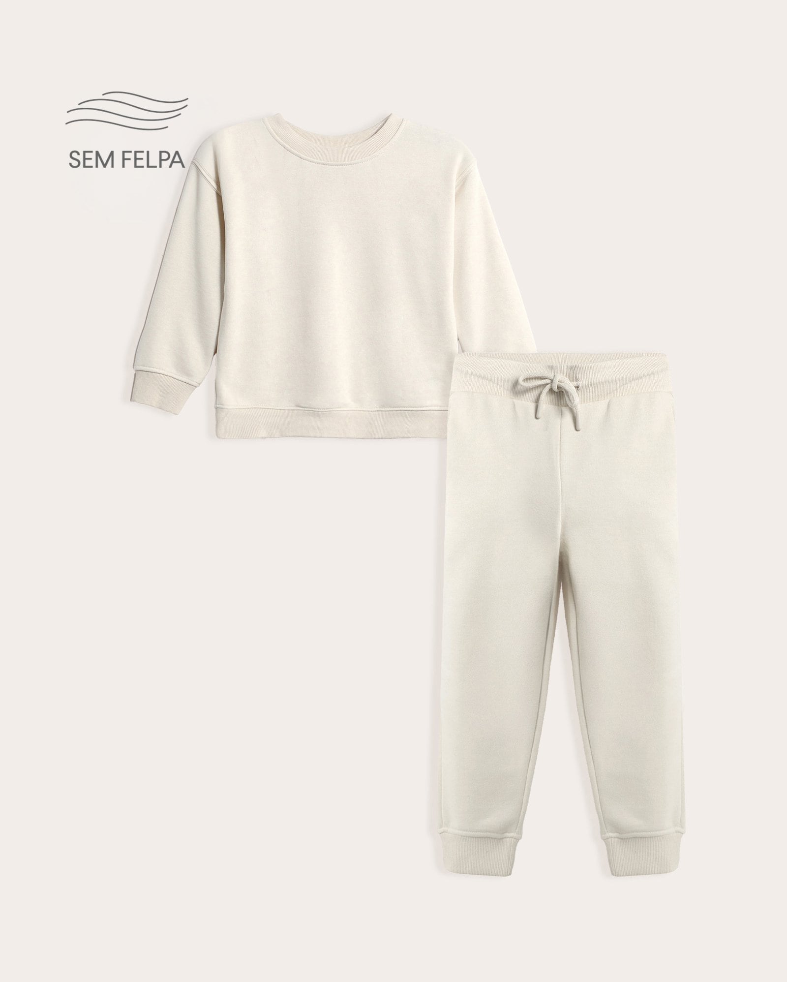 Conjunto longo de moletom infantil 2 peças sem felpa básico 1-6A - bege