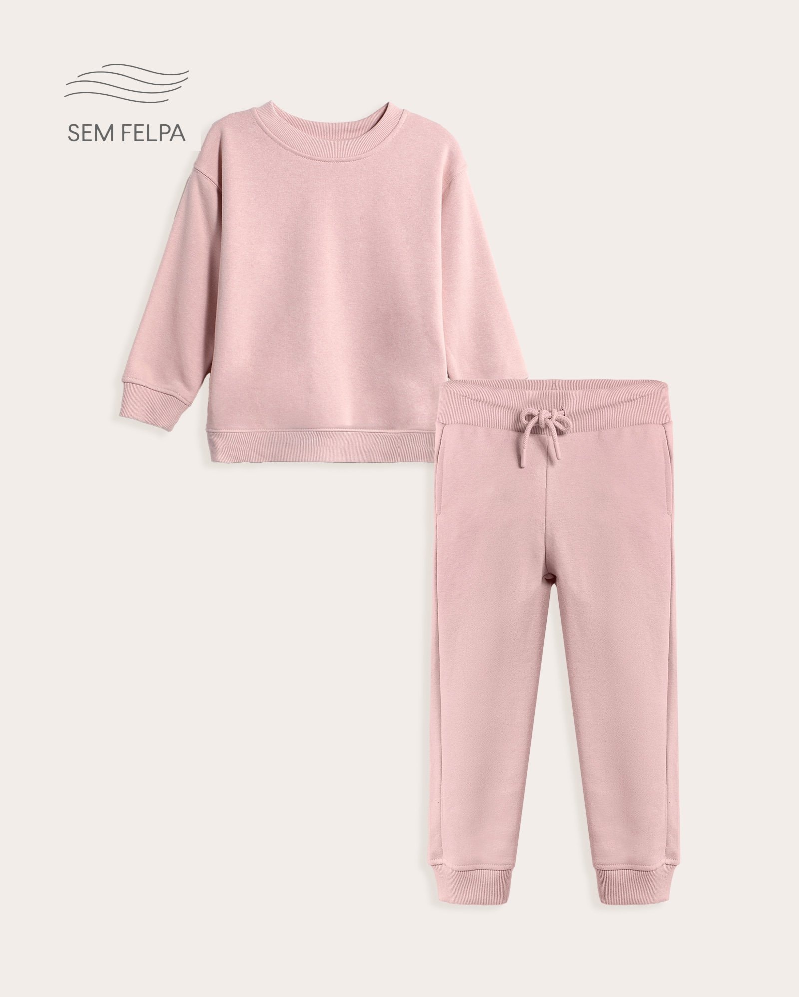 Conjunto longo de moletom infantil 2 peças sem felpa básico 1-6A - rosa