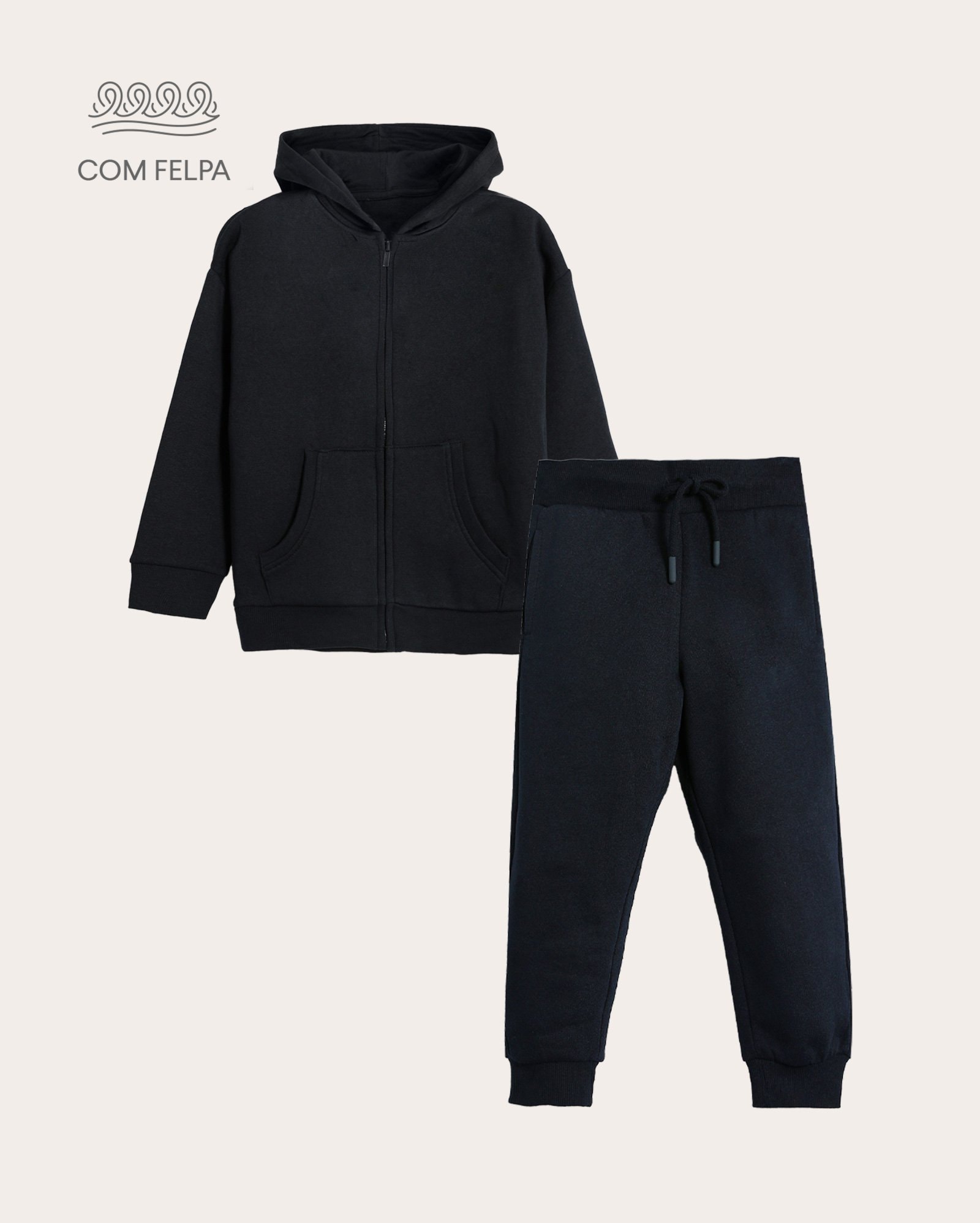 Conjunto longo de moletom infantil 2 peças com felpa básico 1-6A - azul