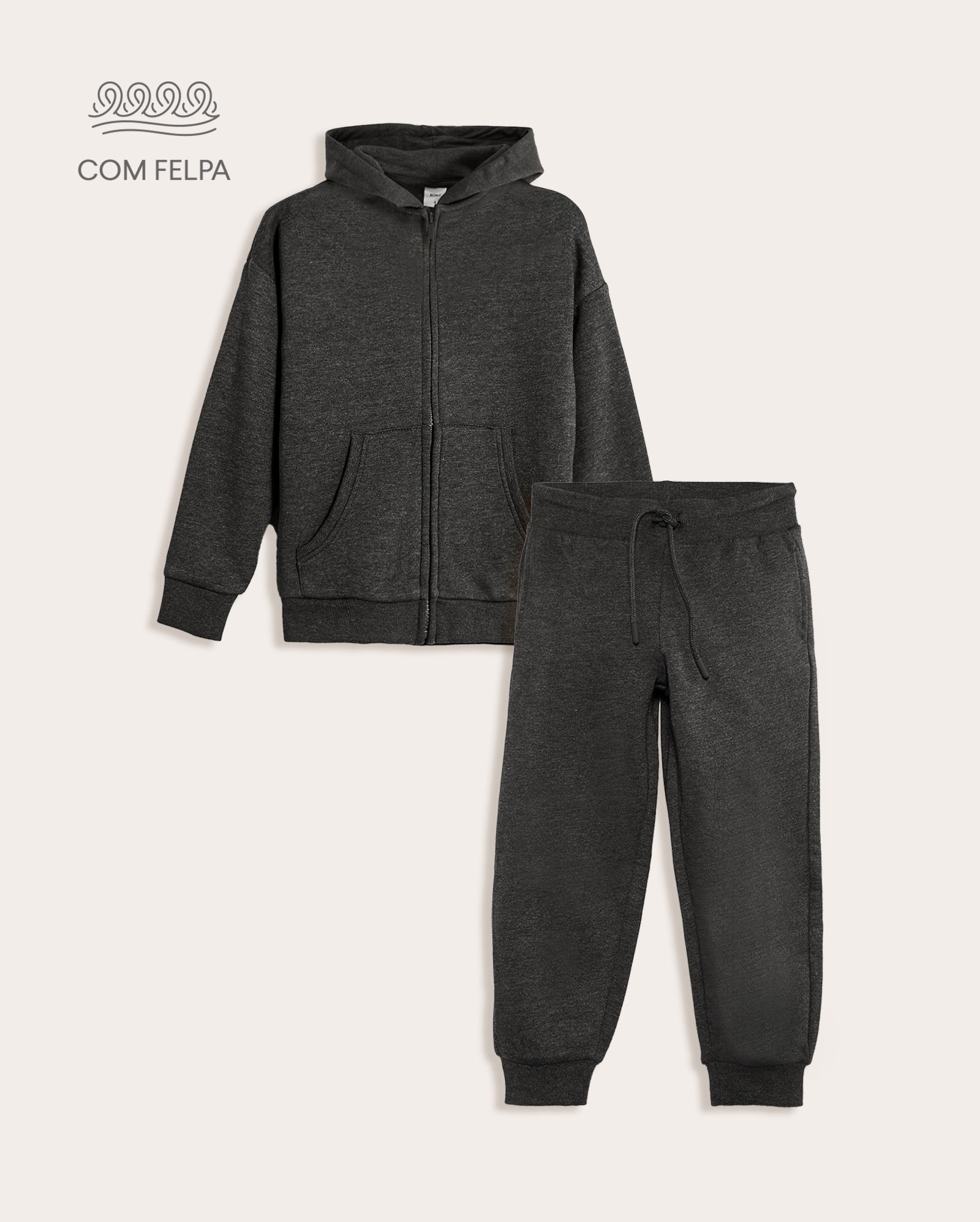 Conjunto longo de moletom infantil 2 peças com felpa básico 1-6A - cinza