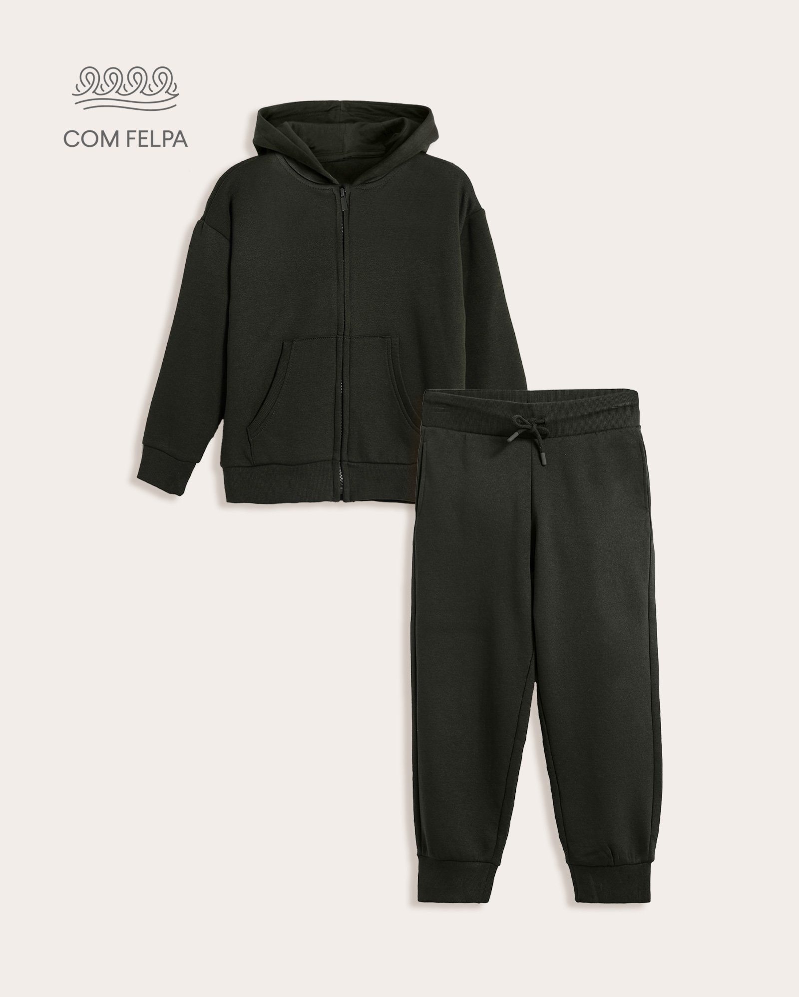Conjunto longo de moletom infantil 2 peças com felpa básico 1-6A - verde