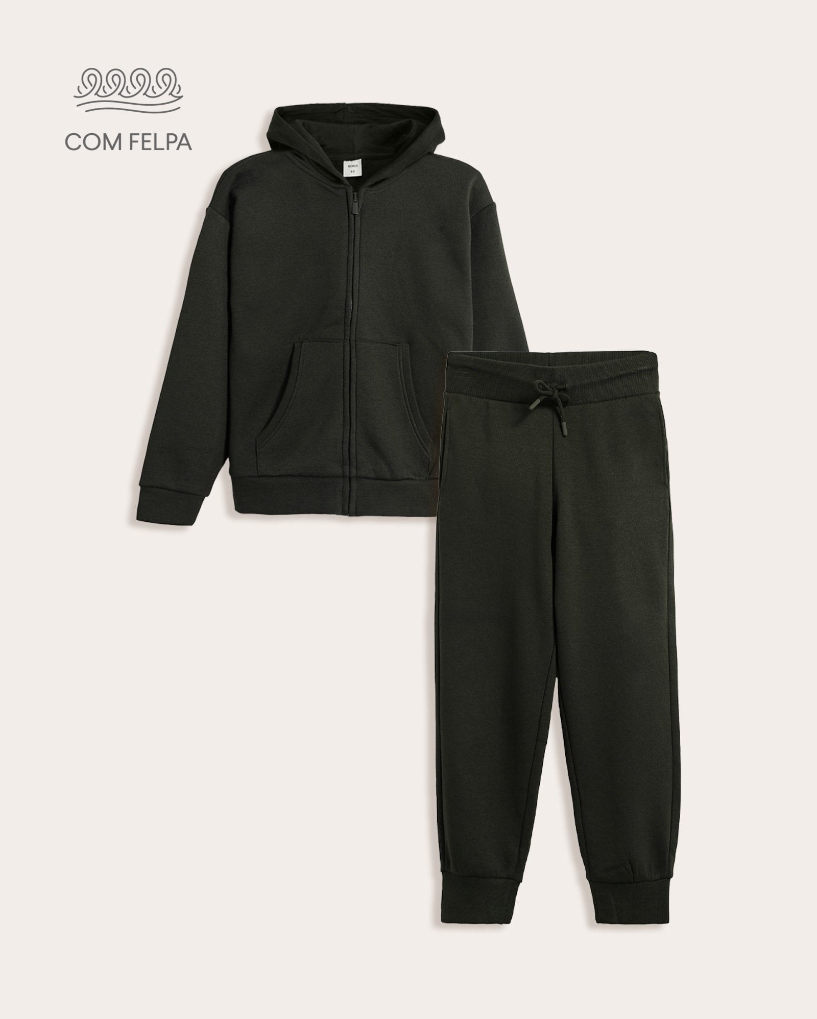 Conjunto longo de moletom infantil 2 peças com felpa básico 6-14A - verde
