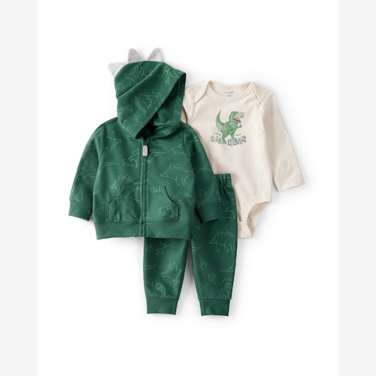 Conjunto longo bebê 3 peças dino + caixa de presente M - multicor | Carter's