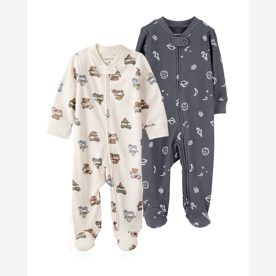 Kit macacão pijama bebê 2 peças texturizado - multicor | Carter's