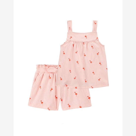 Conjunto curto infantil 2 peças texturizado flamingos - rosa | Carter's