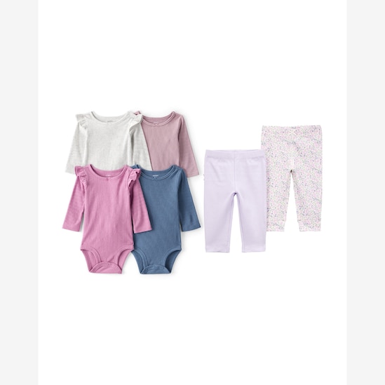 Conjunto longo bebê 6 peças canelado - multicor | Carter's