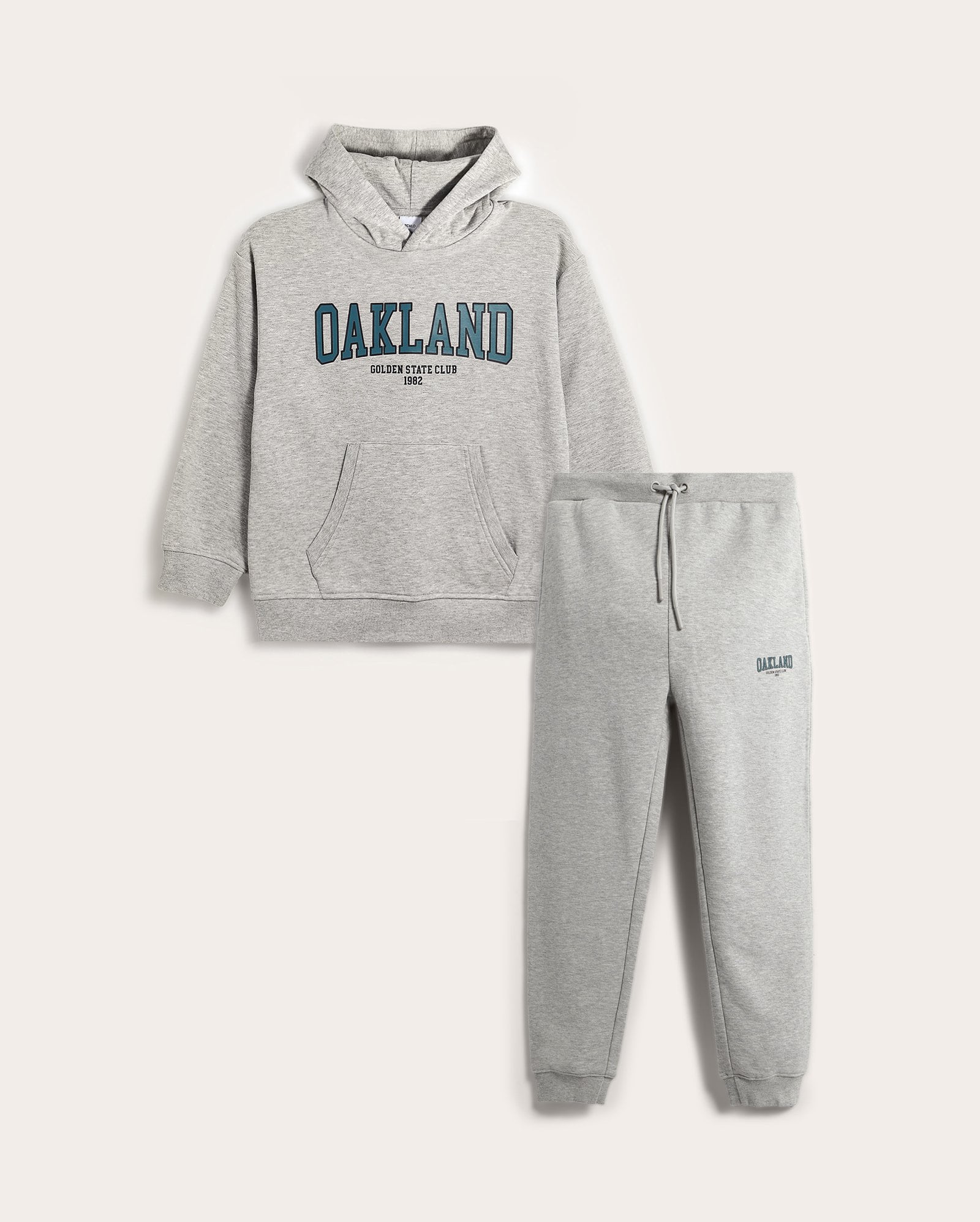 Conjunto longo de moletom infantil 2 peças sem felpa estampado 6-14A - cinza