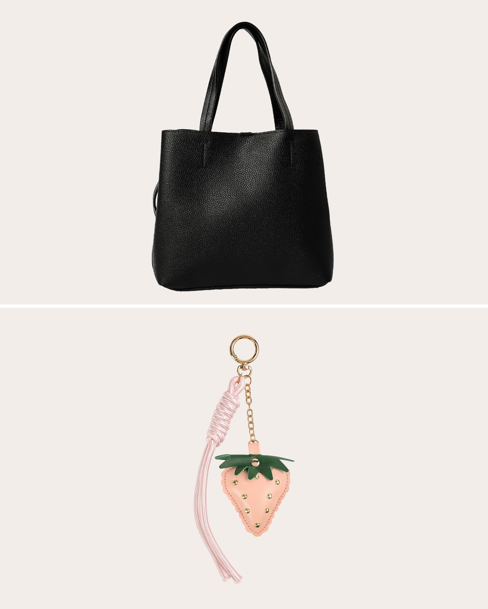 Kit bolsa feminina M tote + chaveiro morango - multicor