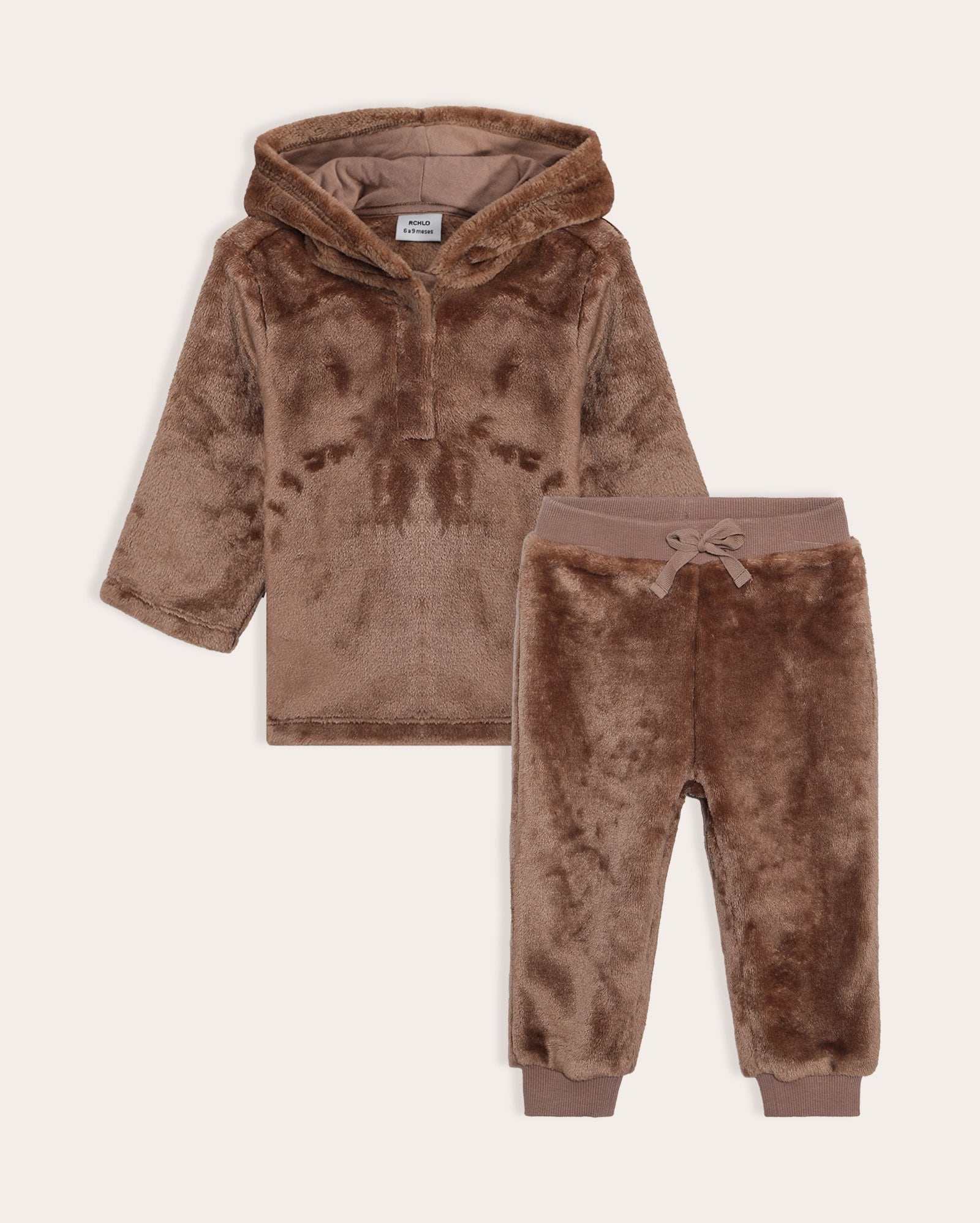 Conjunto longo bebê 2 peças dino em fleece - marrom