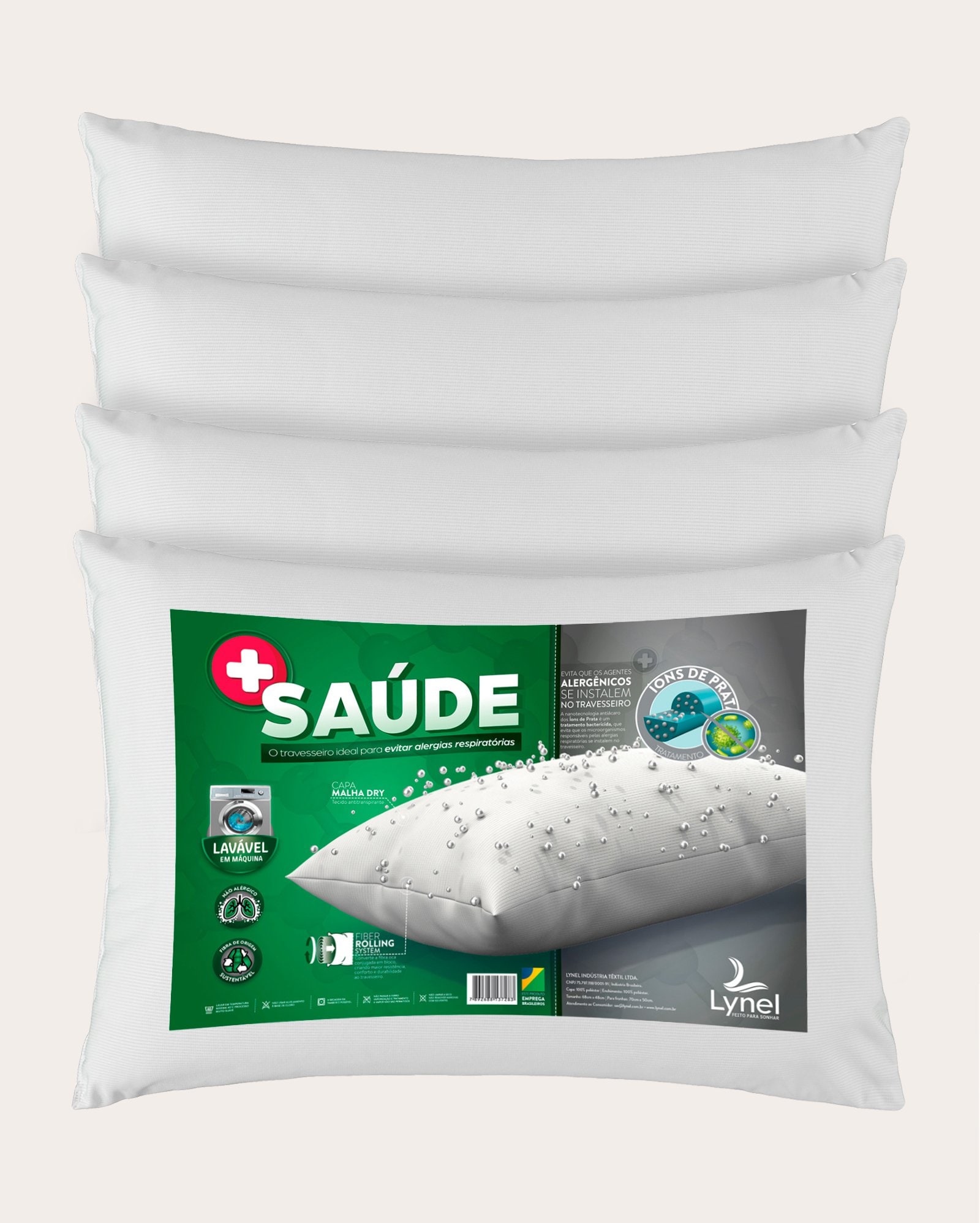 Kit travesseiro 4 peças Saúde 48x68cm - branco | Lynel