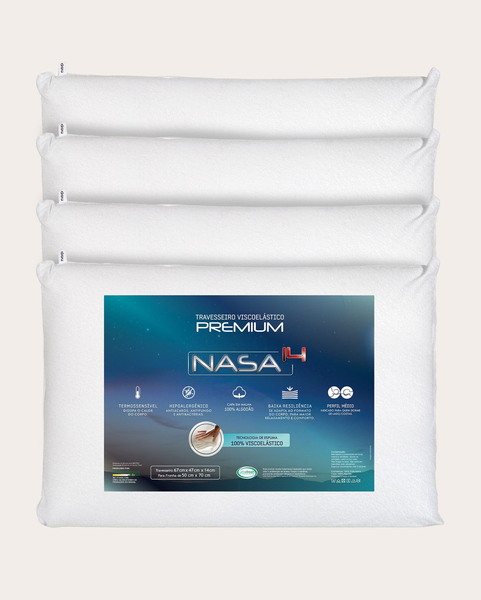 Kit travesseiro 4 peças viscoelásticos Premium 47x67cm - branco | Nasa