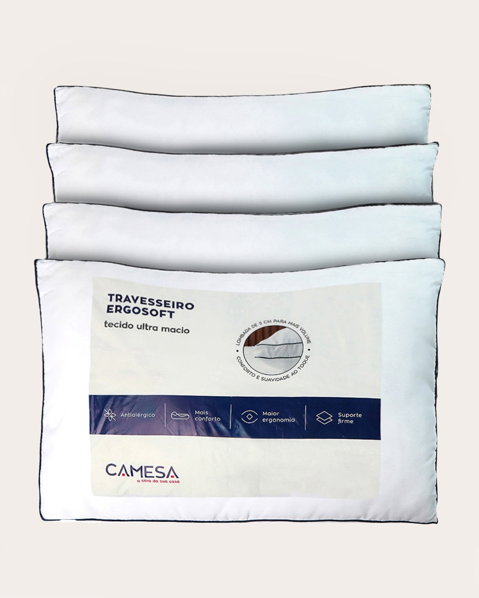 Kit travesseiro 4 peças ergosoft 50x70cm - branco | Camesa