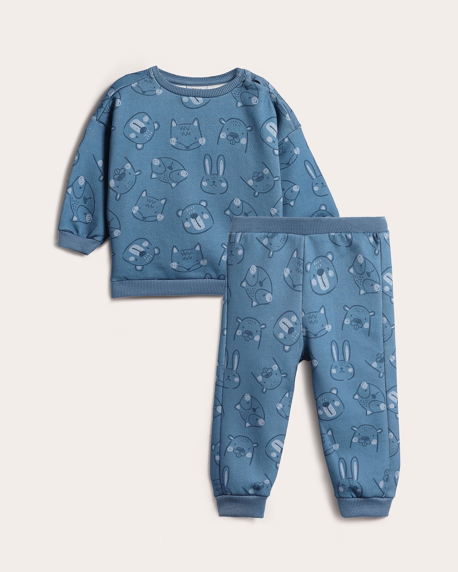 Conjunto longo de moletom bebê 2 peças bichinhos - azul