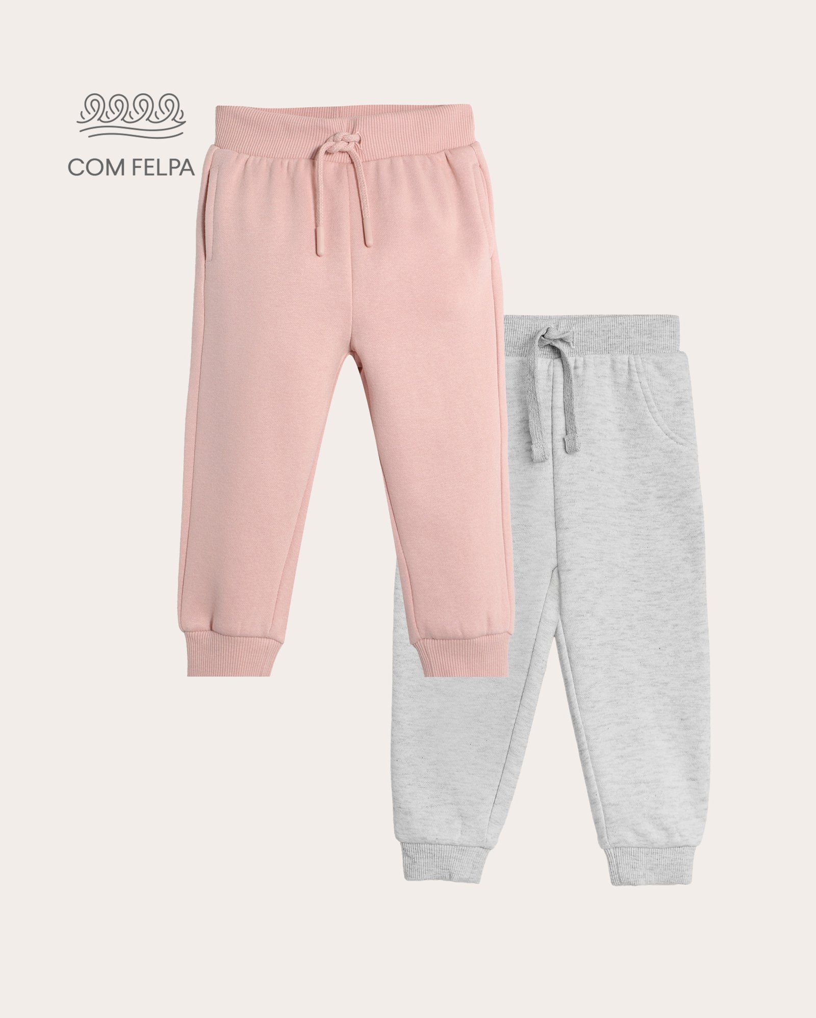 Kit calça de moletom bebê 2 peças jogger com felpa - multicor