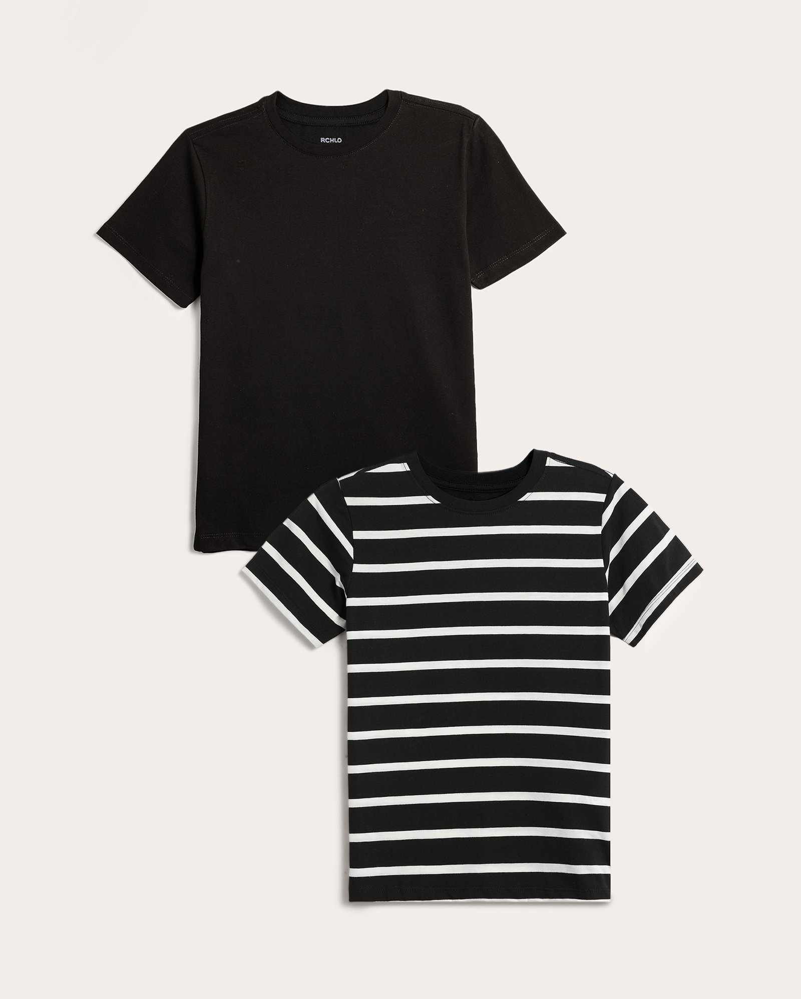 Kit camiseta infantil 2 peças básica e listrada 6-14A - multicor