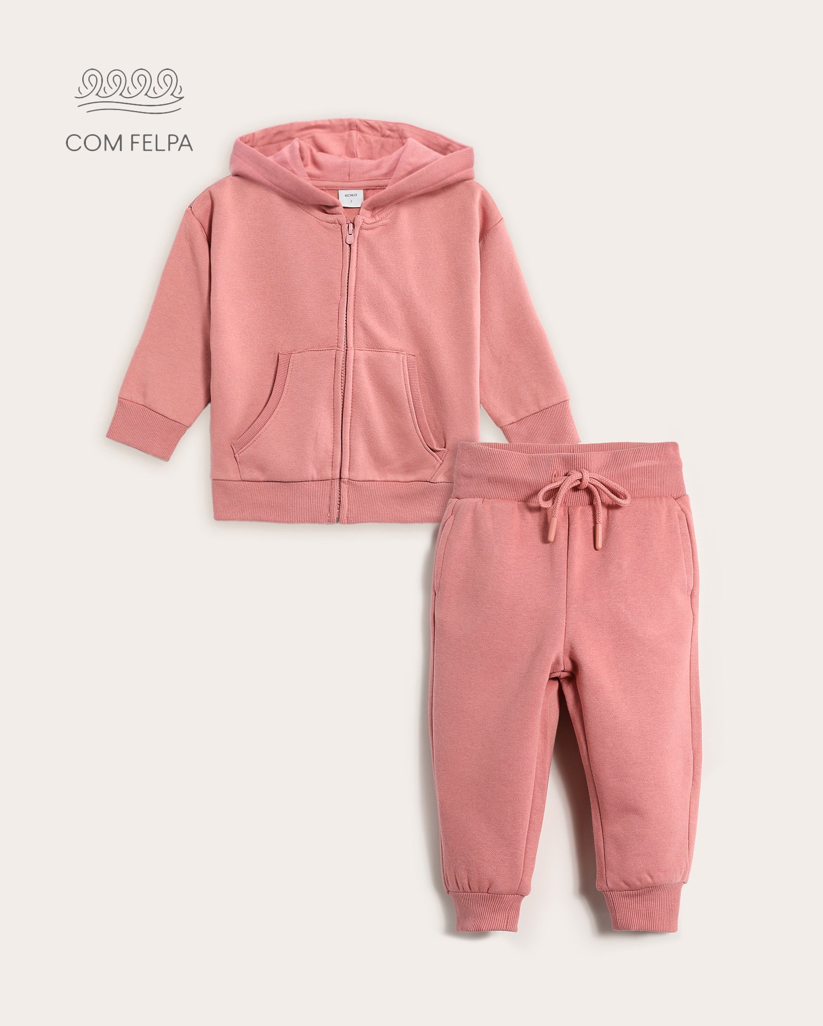 Conjunto de moletom longo infantil 2 peças com felpa 1-6A - rosa