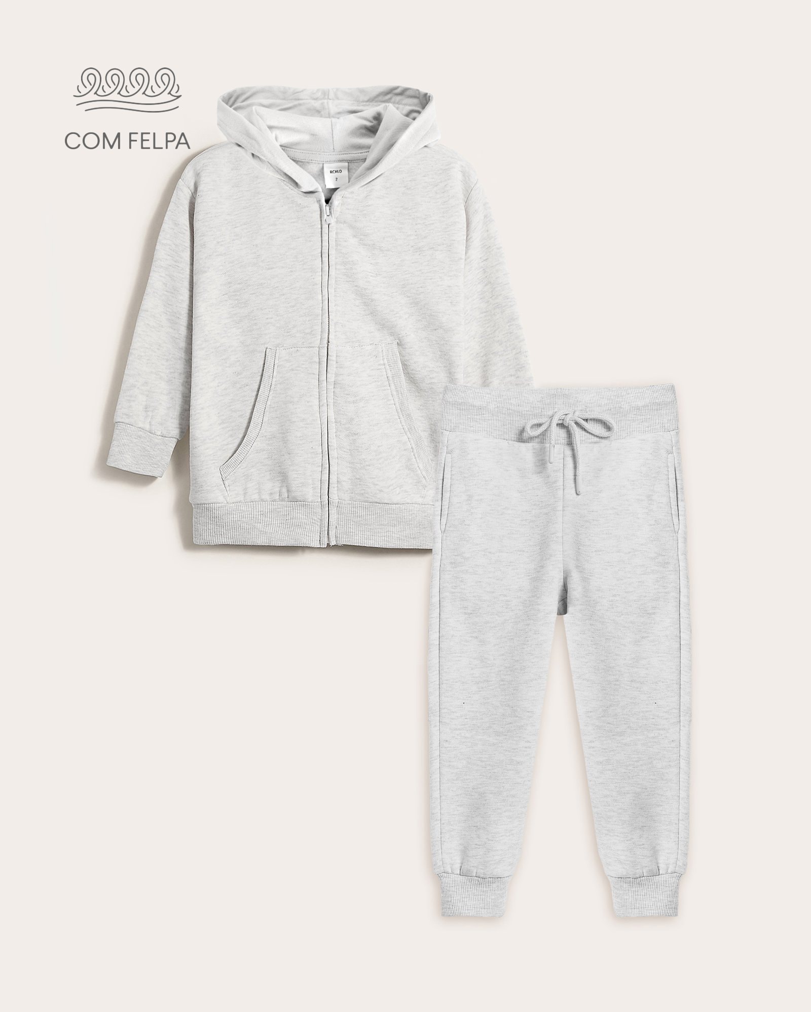 Conjunto de moletom longo infantil 2 peças com felpa 1-6A - cinza