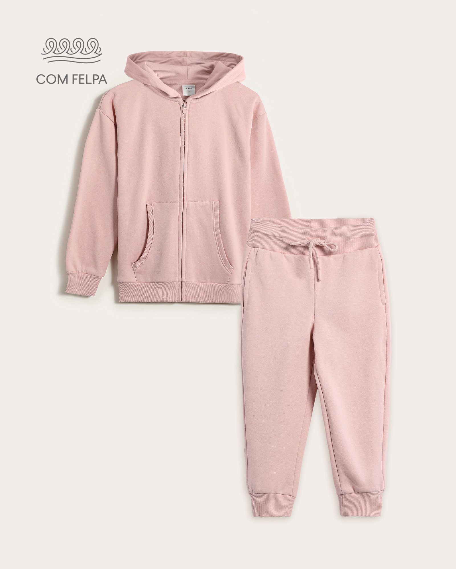 Conjunto de moletom longo infantil 2 peças com felpa 1-6A - rosa