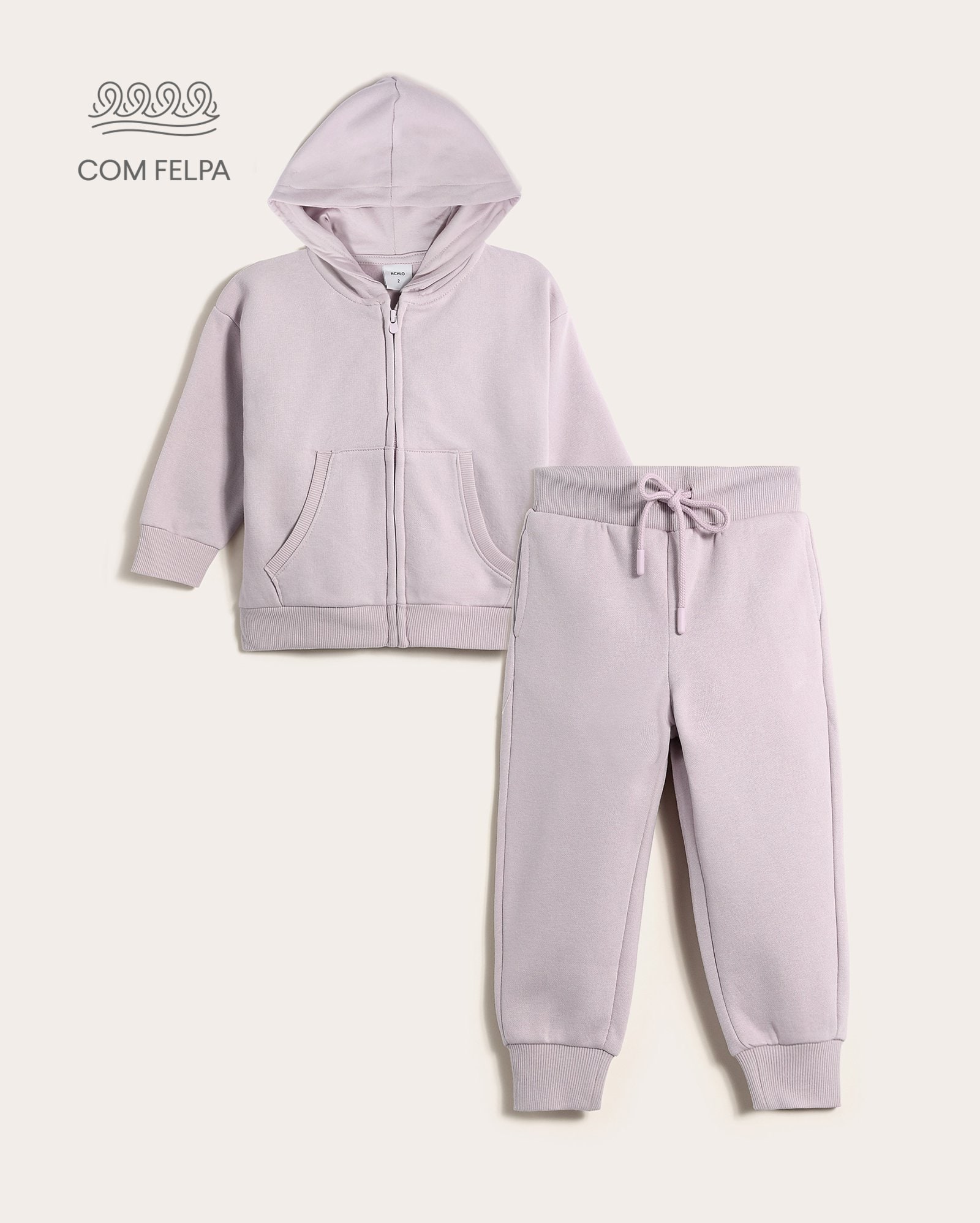 Conjunto de moletom longo infantil 2 peças com felpa 1-6A - lilás