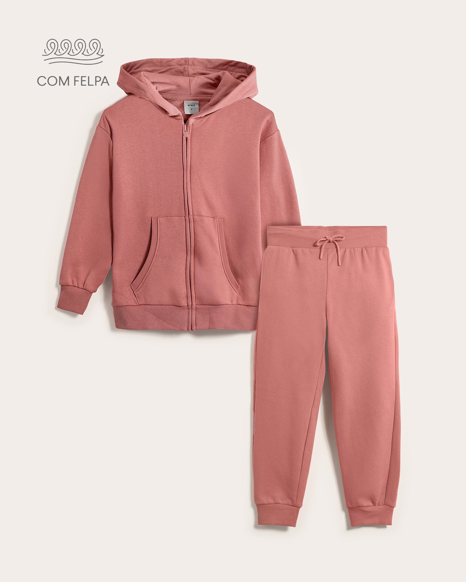 Conjunto de moletom longo infantil 2 peças com felpa 6-14A - rosa