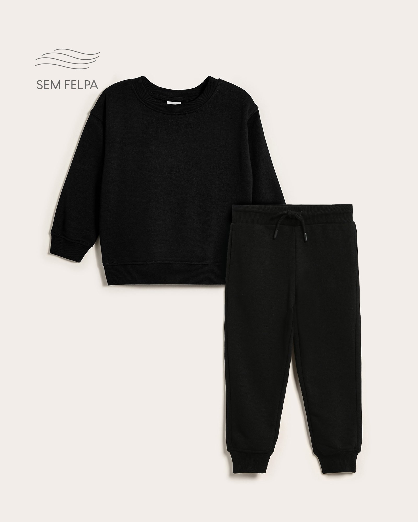 Conjunto de moletom longo infantil 2 peças sem felpa 1-6A - preto