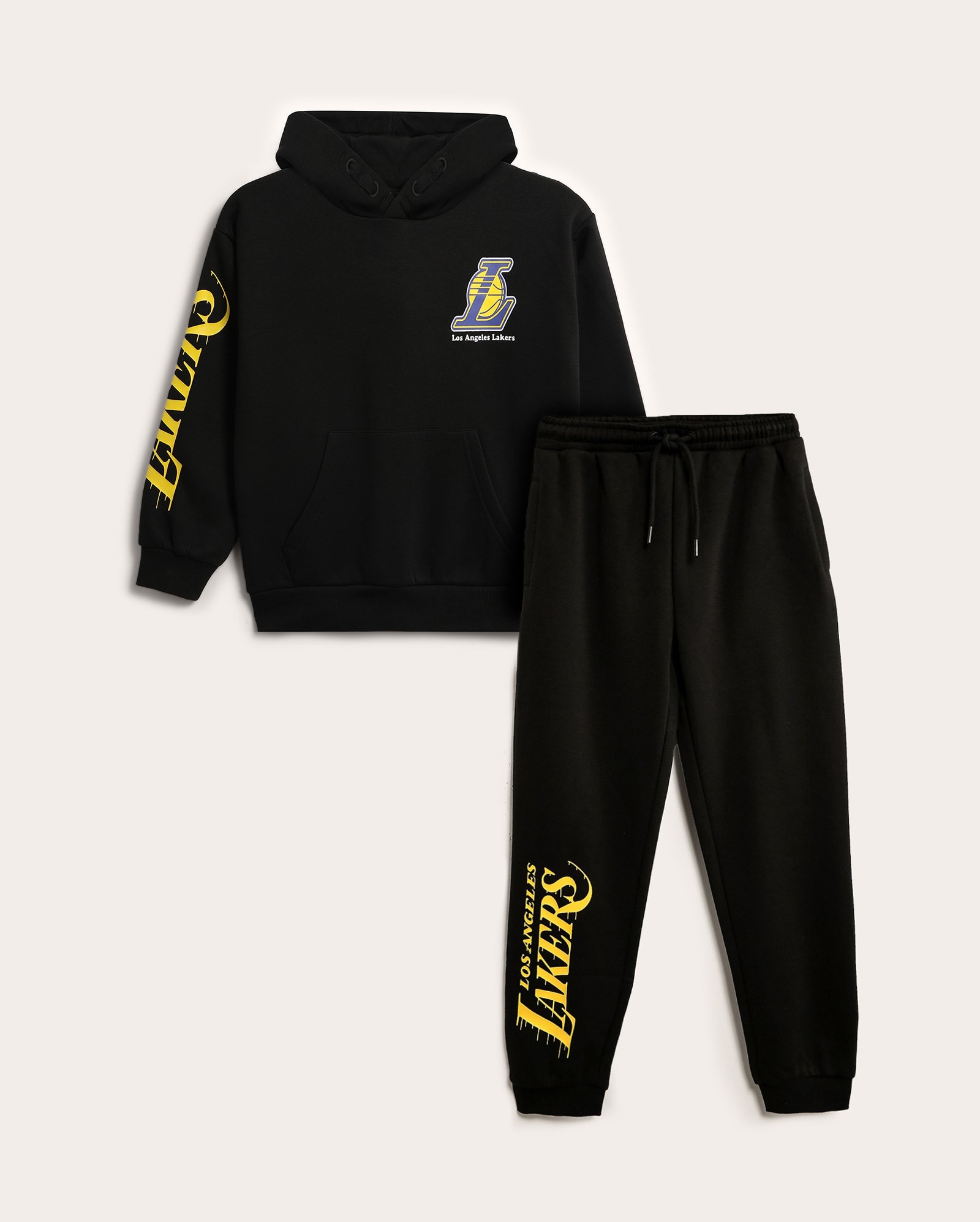 Conjunto longo de moletom infantil 2 peças Lakers com felpa 6-14A - preta | NBA