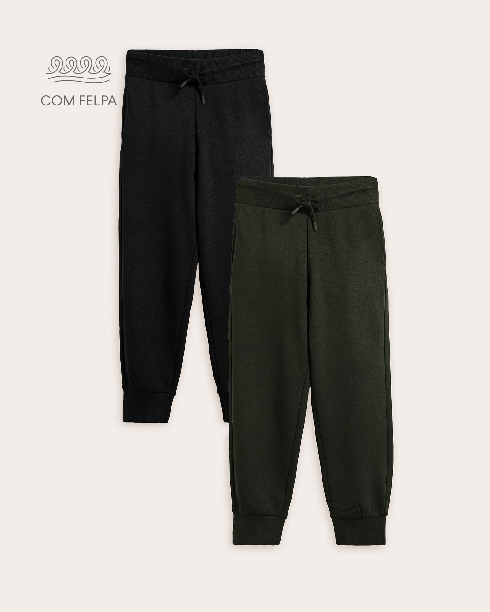 Kit calça de moletom infantil 2 peças jogger com felpa 6-14A - multicor