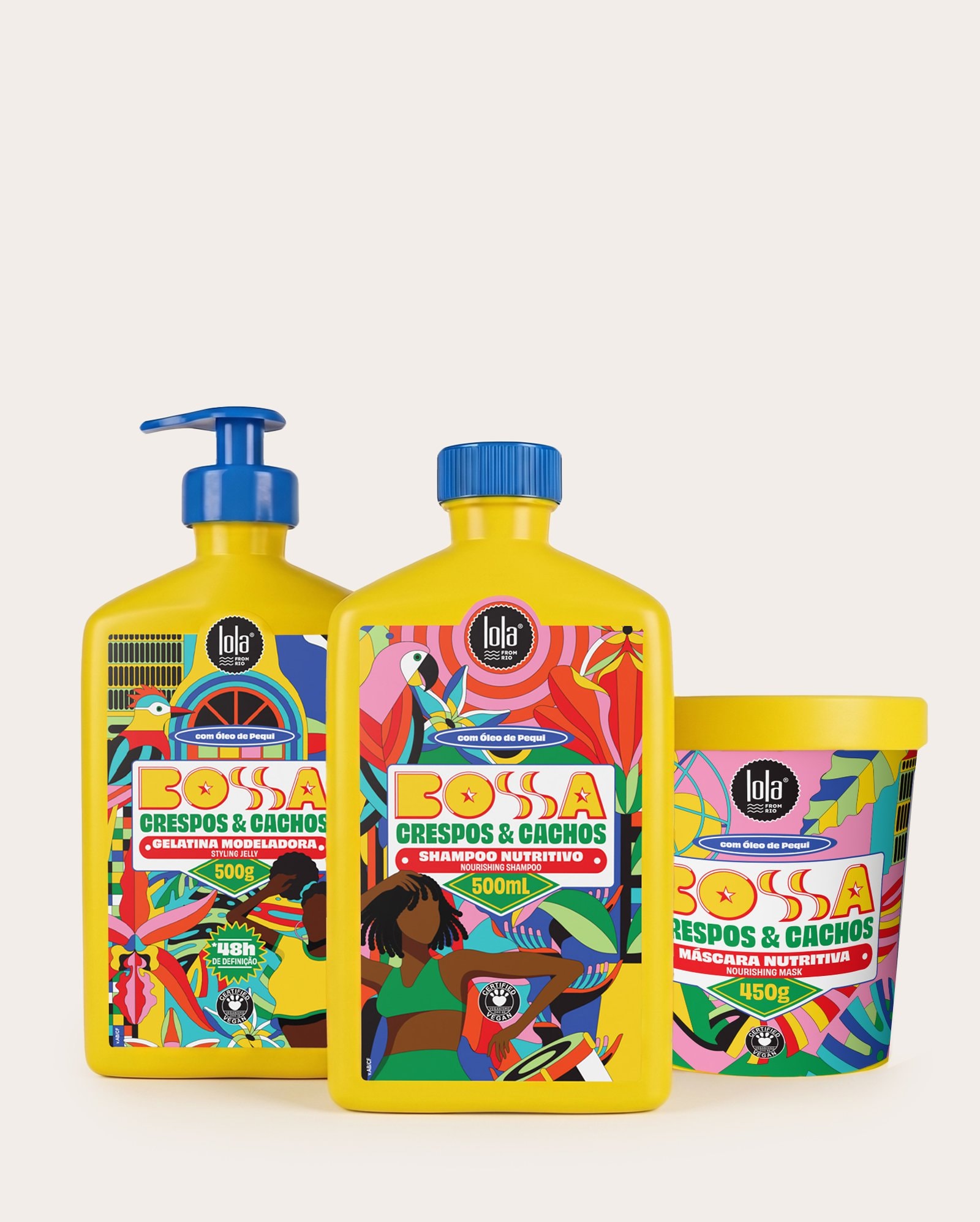 Kit shampoo 500ml + máscara capilar 450g + máscara modeladora Bossa 500g | Lola Cosmetics