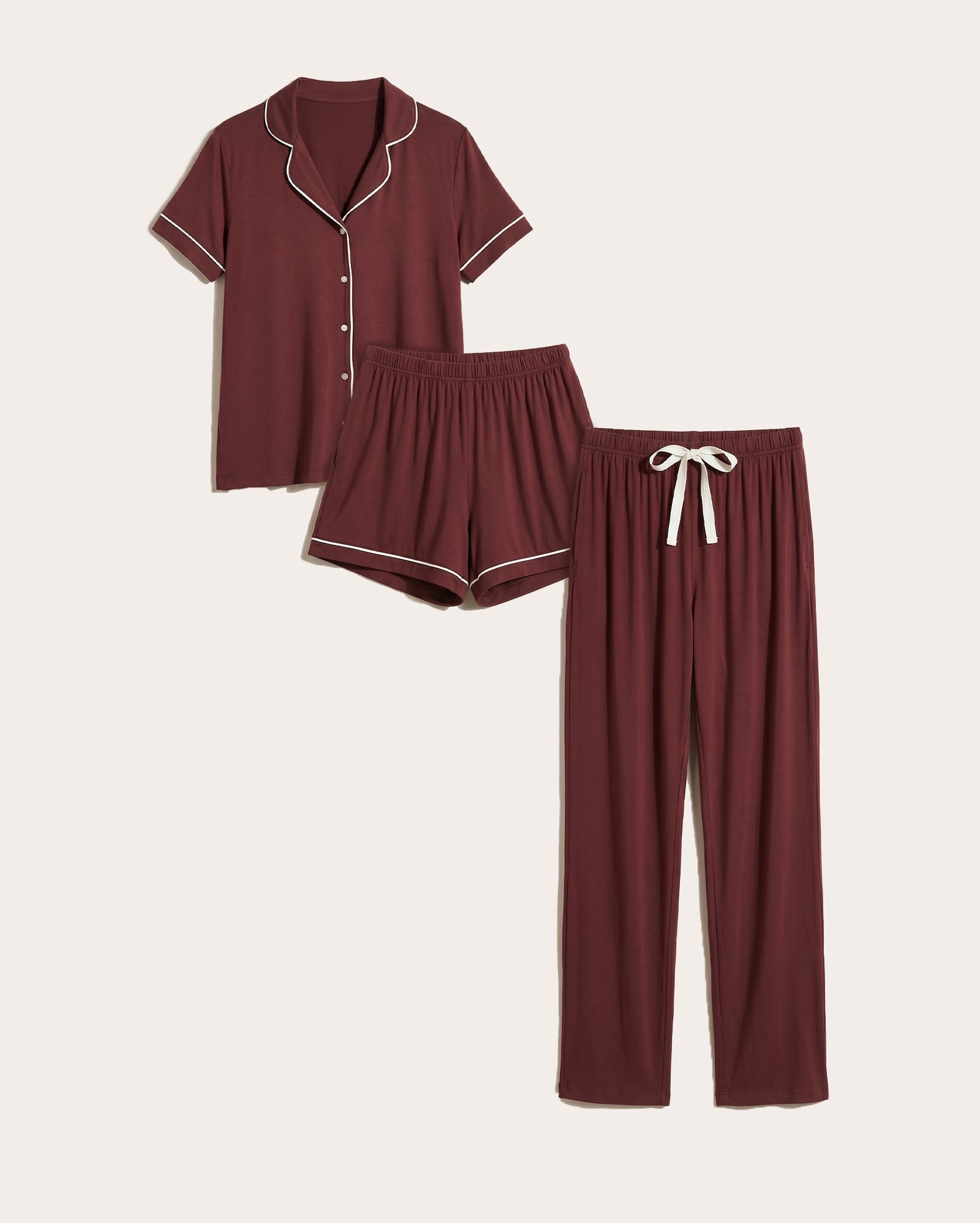 Pijama feminino 3 peças americano em viscose - vermelho