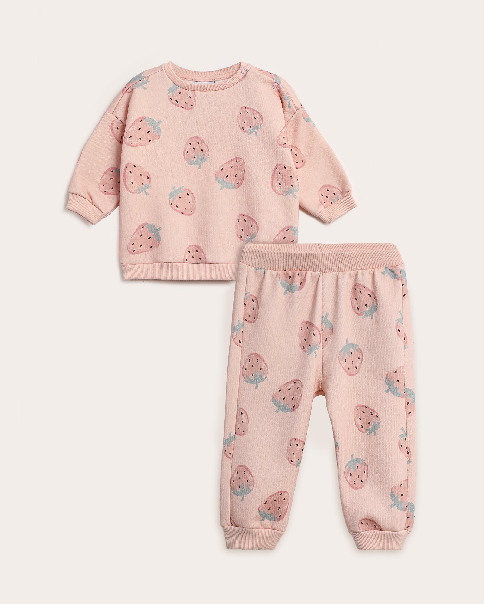 Conjunto longo de moletom bebê 2 peças morango com felpa - rosa