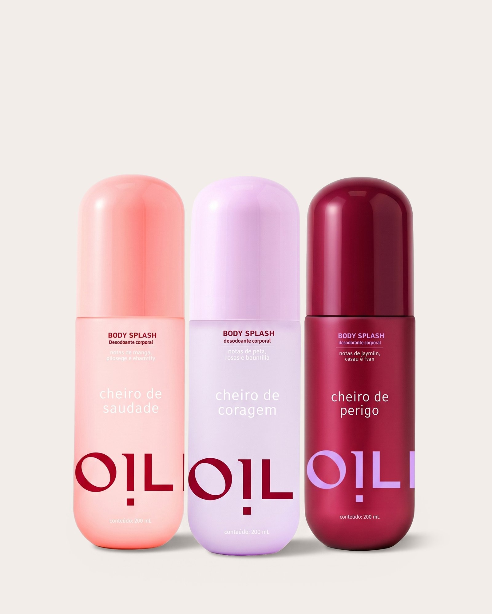 Kit body splash feminino 3 peças Cheiro de Coragem Cheiro de Perigo Cheiro de Saudade 200ml cada | Spoiler