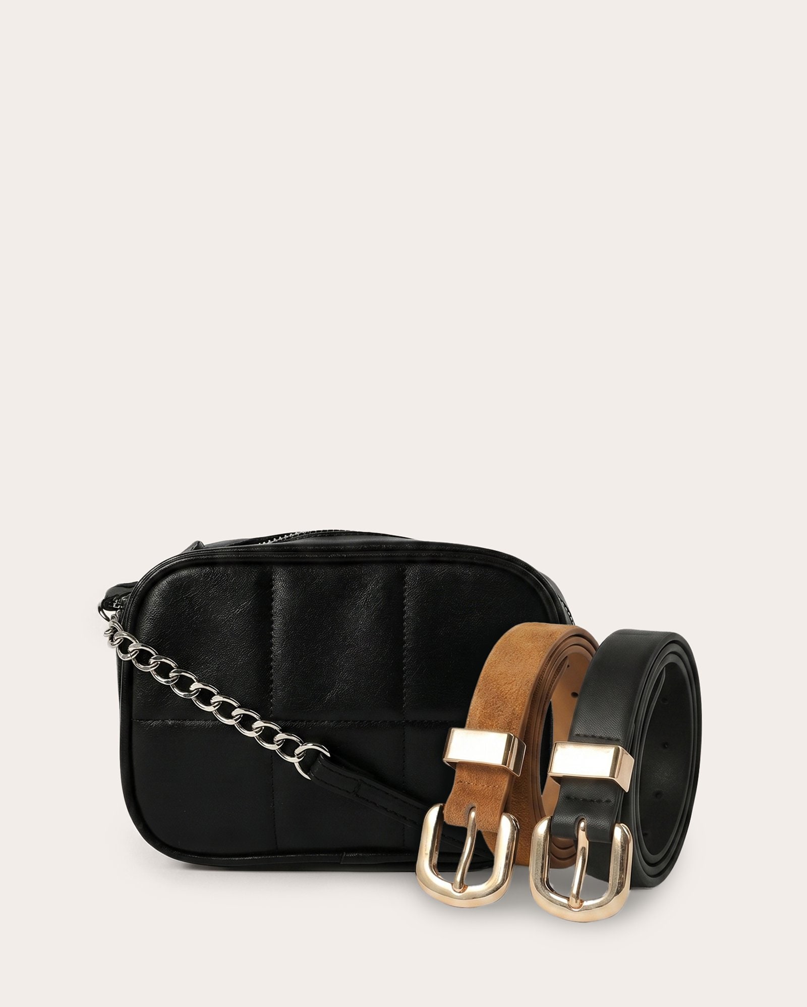 Kit cinto feminino 2 peças finos + bolsa P câmera bag - multicor
