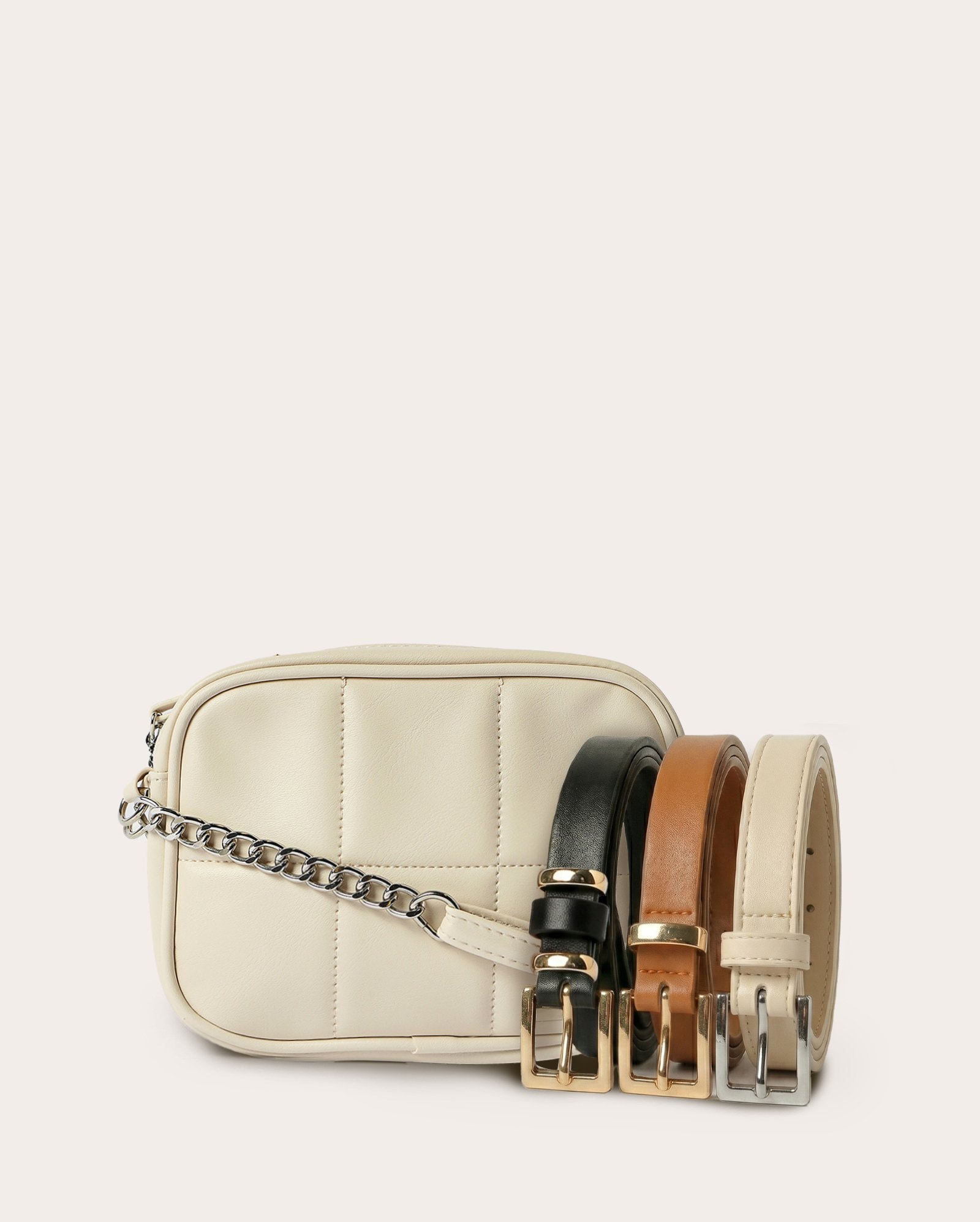 Kit cinto feminino 3 peças finos + bolsa P câmera bag - multicor