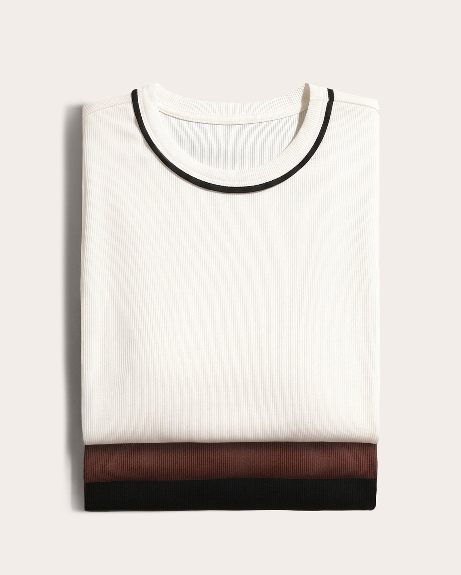Kit camiseta feminina 3 peças canelada com viés - multicor