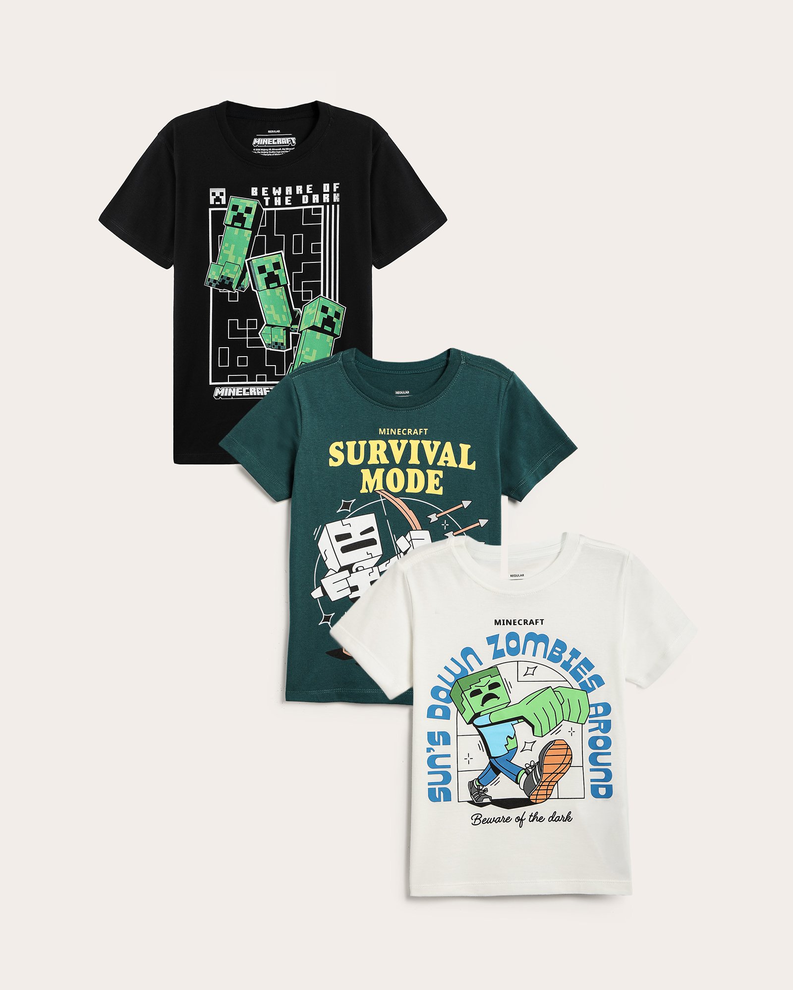 Kit camiseta infantil 3 peças estampadas 6-14A - multicor | Minecraft