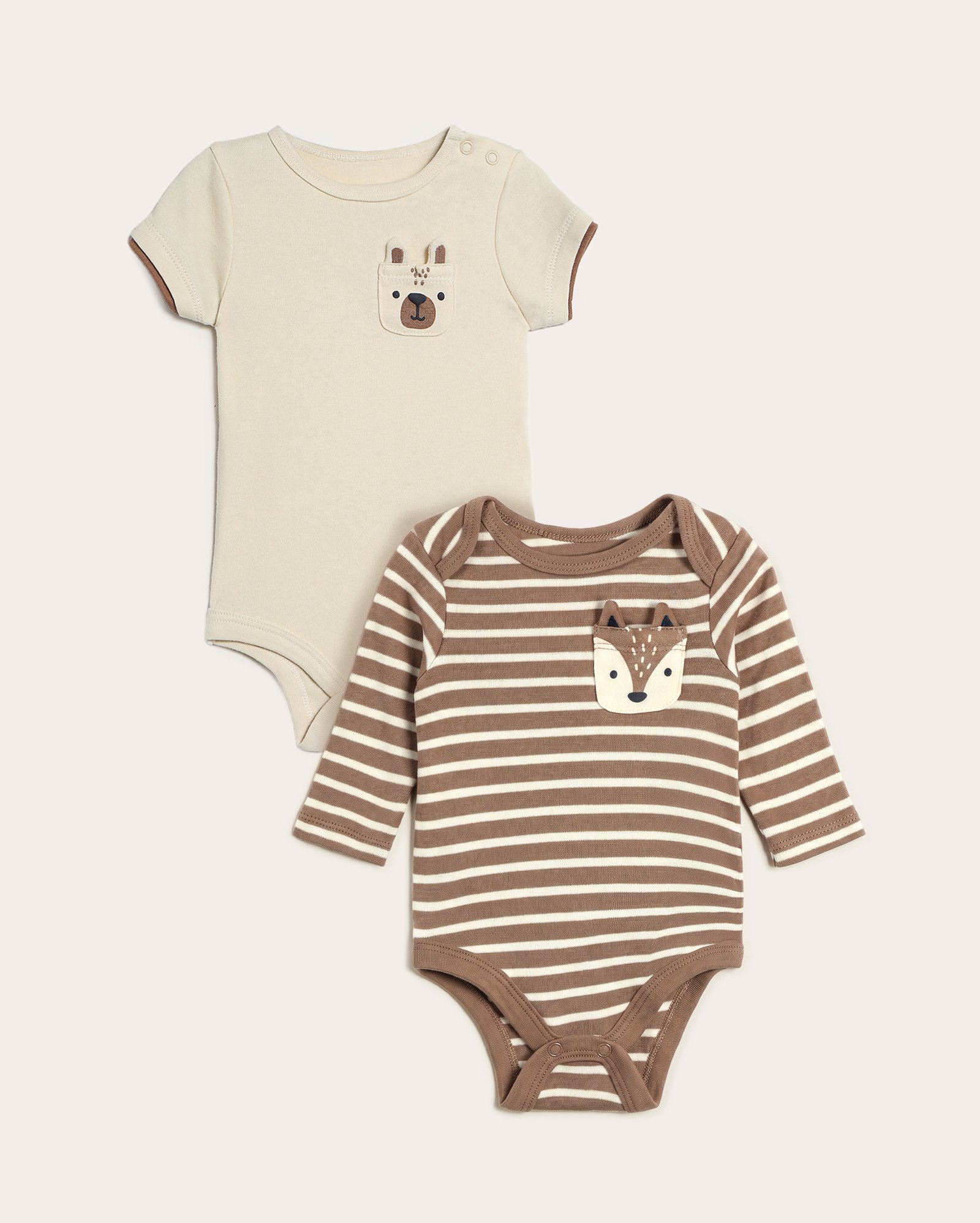 Kit body bebê 2 peças bolso urso e raposa - multicor