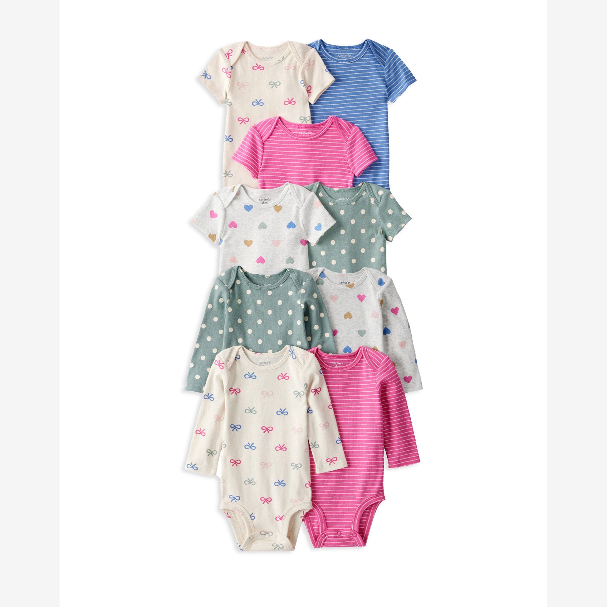 Kit body bebê 9 peças laços coração - multicor | Carter's