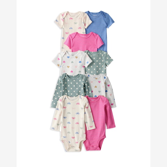 Kit body bebê 9 peças laços coração - multicor | Carter's