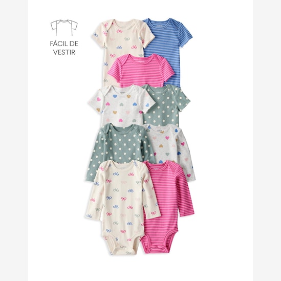 Kit body bebê 9 peças laços coração - multicor | Carter's