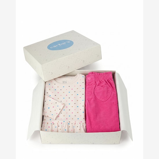 Conjunto longo infantil 2 peças corações + caixa de presente M - multicor | Carter's