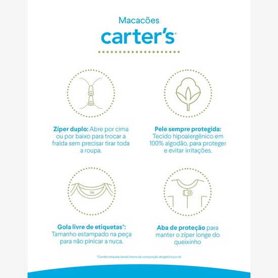 Kit macacão bebê 2 peças estampado + caixa de presente P - Multicor | Carter's